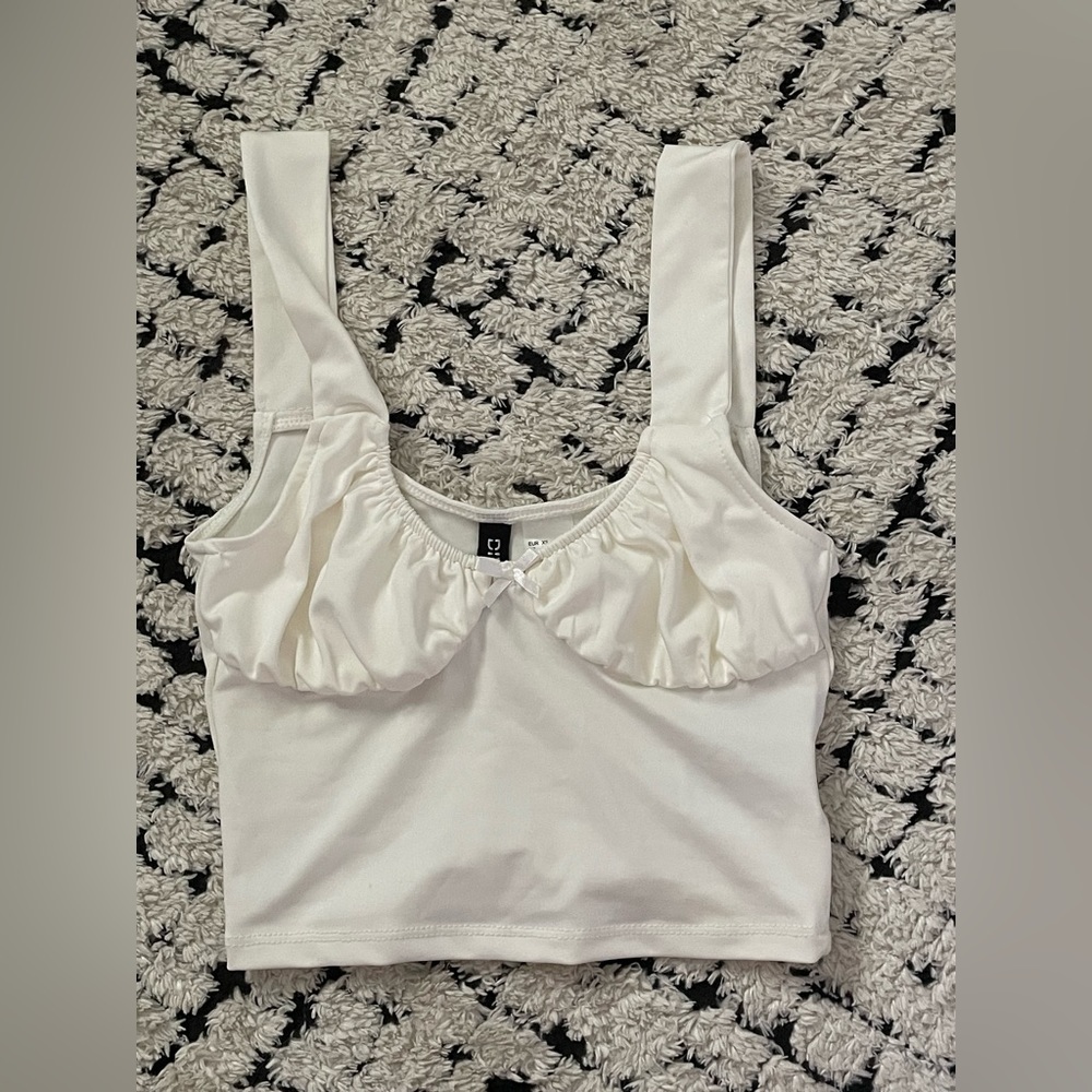 XS, white, coquette cropped tank top, H&M